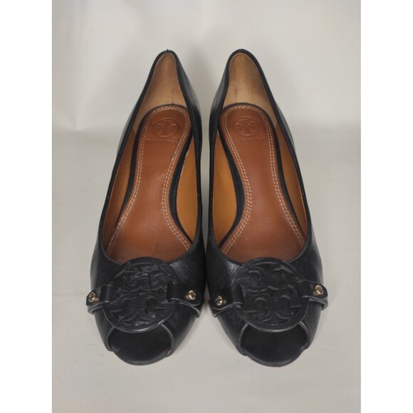 Tory Burch Gabrielle Open Toe 45 Mm Wedge Perfect Black 6 M NIB - Picture 1 of 11